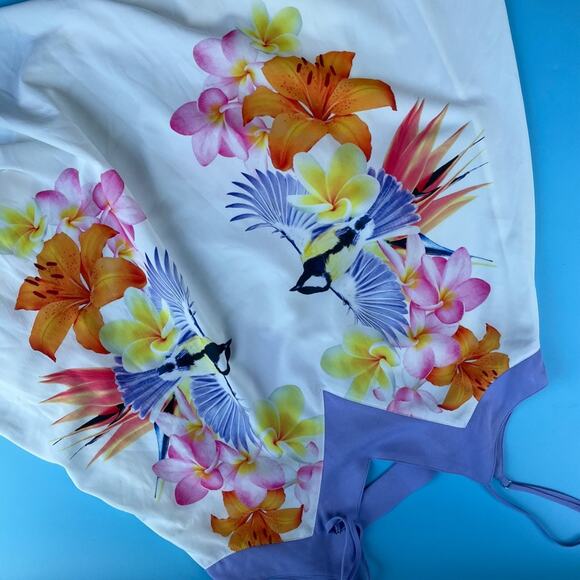 Indikah Multicolor Floral Bird Print V-Neck Cut Out Swing Dress Size Small - Picture 8 of 8